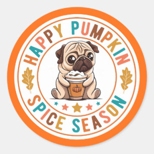 Happy Pumpkin Spice Season Pug Classic Round Sticker