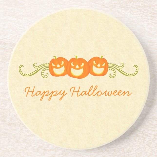 Happy Pumpkin Swirls Halloween Coaster (Front)