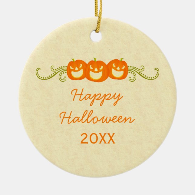 Happy Pumpkin Swirls Halloween Ornament (Front)