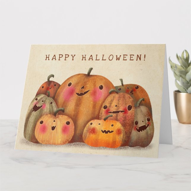 Happy Pumpkins  - Cute Halloween Card (Small Plant)