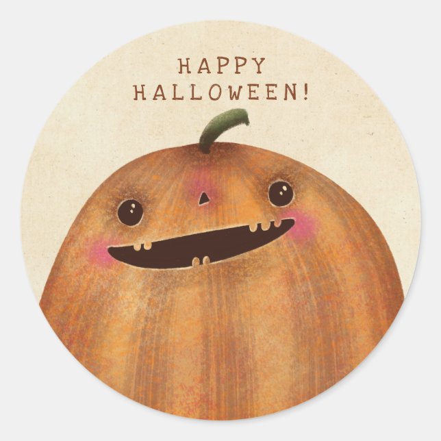 Happy Pumpkins  - Cute Halloween Classic Round Sticker (Front)