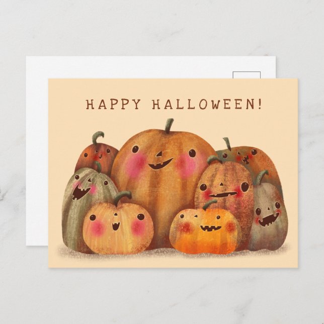 Happy Pumpkins  - Cute Halloween Postcard (Front/Back)