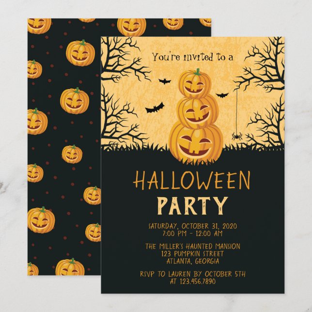 Happy Pumpkins Halloween Party Invitation (Front/Back)