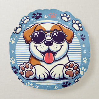 Happy Pup Round Pillow