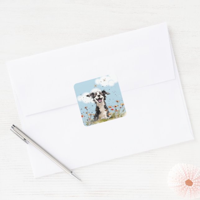 Happy Pup Square Sticker (Envelope)