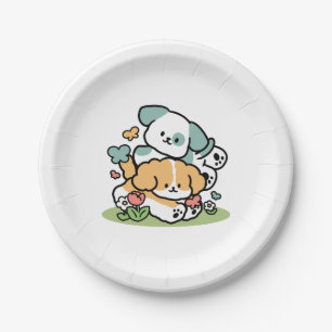 Happy Puppies Rolling Into May – Kawaii Dog Art Paper Plates