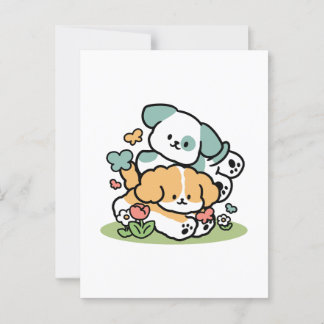 Happy Puppies Rolling Into May – Kawaii Dog Art Postcard