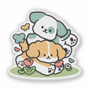 Happy Puppies Rolling Into May – Kawaii Dog Art Sticker