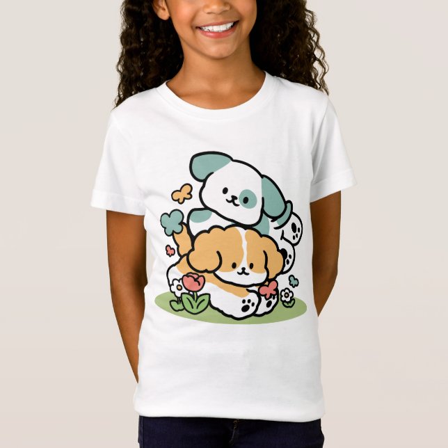Happy Puppies Rolling Into May – Kawaii Dog Art T-Shirt (Front)