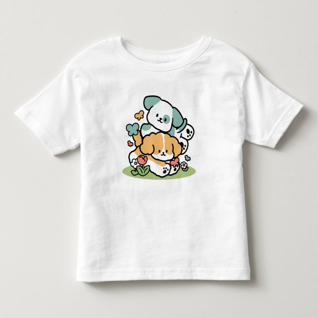 Happy Puppies Rolling Into May – Kawaii Dog Art Toddler T-shirt (Front)