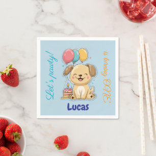 Happy Puppy, Boy, Let's Pawty, 1st Birthday Napkins