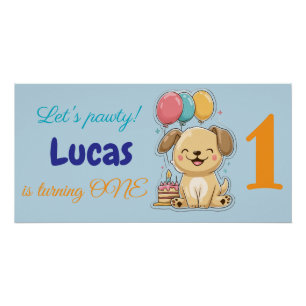Happy Puppy, Boy, Let's Pawty, 1st Birthday Poster