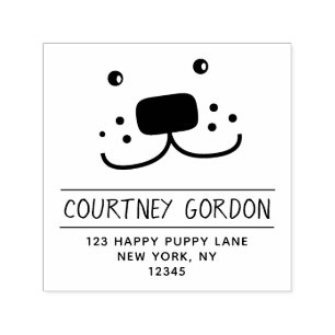 Happy Puppy Dog Return Address - Funny Face Self-inking Stamp