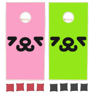 Happy Puppy Face Light Pink & Green Cornhole Set