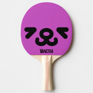 Happy Puppy Face Purple with Name Ping Pong Paddle