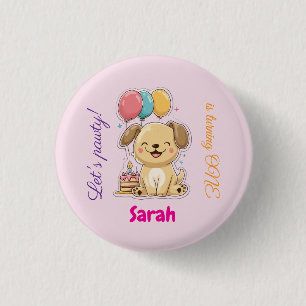 Happy Puppy, Girl, Let's Pawty, 1st Birthday Button