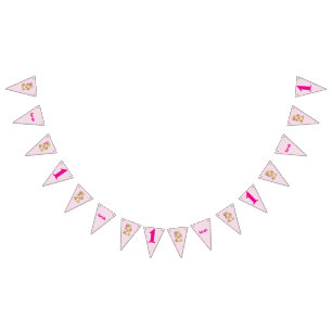 Happy Puppy, Girl, Pastel Pink 1st Birthday Bunting Flags