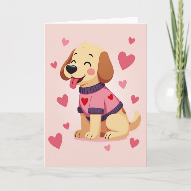 Happy Puppy Hearts Card (Front)