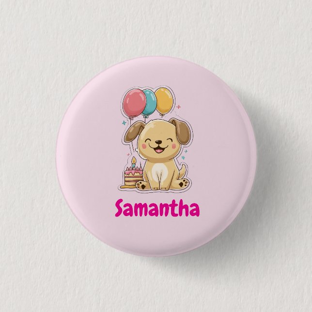 Happy Puppy Pawty, 1st Birthday, Personalized Button (Front)