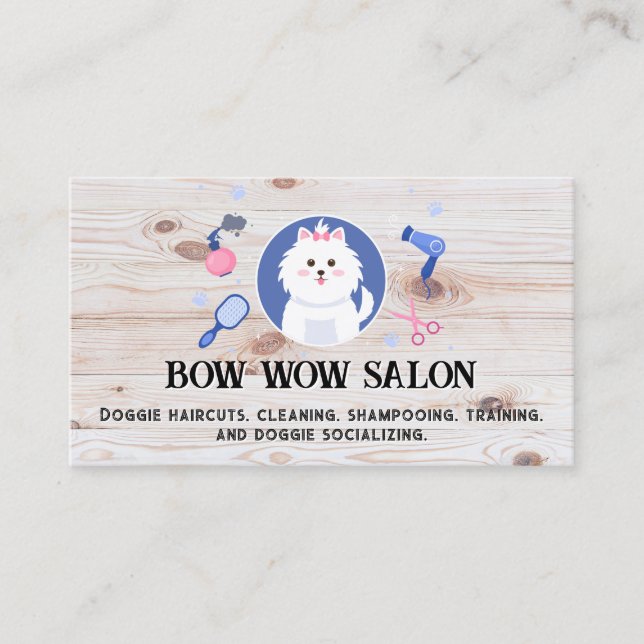 Happy Puppy Salon | Wooden Boards Business Card (Front)