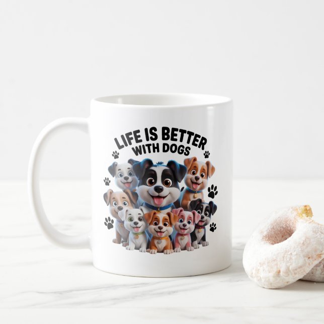 Happy Puppy Squad – Cute Dog Lovers Collection Coffee Mug (With Donut)