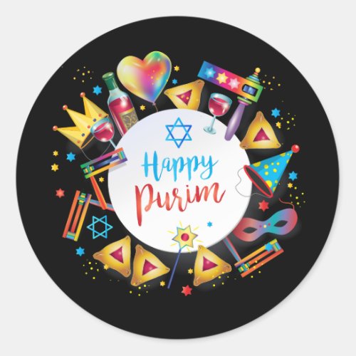 Happy Purim Basket Gifts Decoration Ornaments Classic Round Sticker