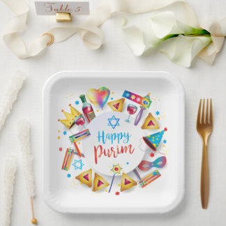 Happy Purim Basket Gifts, Decoration, Ornaments Paper Plates