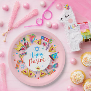 Happy Purim Basket Gifts, Decoration, Ornaments Paper Plates