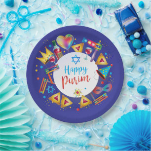 Happy Purim Basket Gifts, Decoration, Ornaments Paper Plates