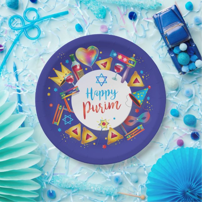 Happy Purim Basket Gifts, Decoration, Ornaments Paper Plates (Party)