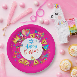 Happy Purim Basket Gifts, Decoration, Ornaments Paper Plates