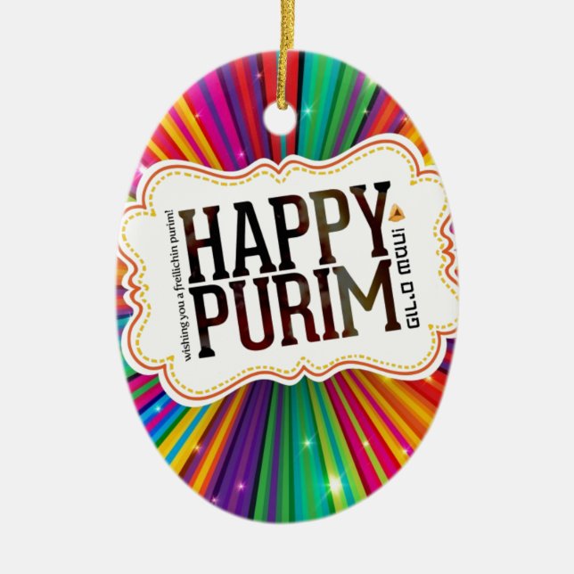 happy purim ceramic ornament (Front)