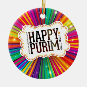 happy purim ceramic ornament