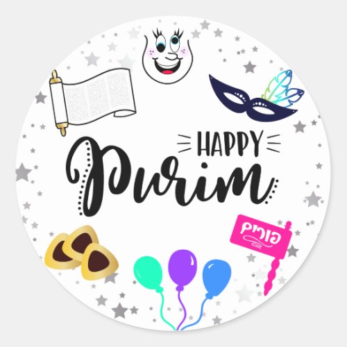 Happy Purim Classic Round Sticker