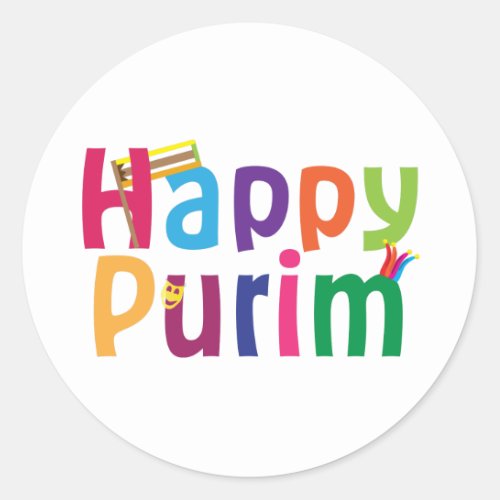 Happy Purim colorful design Classic Round Sticker