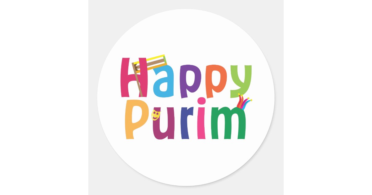 Happy Purim colorful design Classic Round Sticker | Zazzle