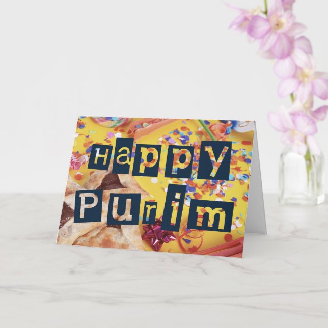 Happy Purim Colorful Jewish Holiday Card (Orchid)
