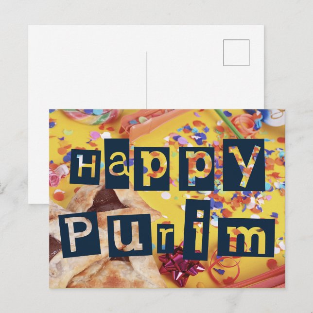 Happy Purim Colorful Jewish Holiday  Postcard (Front/Back)