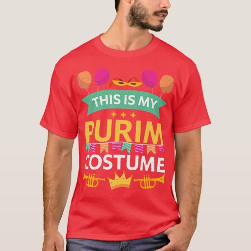 Happy Purim Costume Idea Cute Mask Hebrew Jewish H T_Shirt