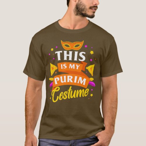 Happy Purim Costume Idea Cute Mask Hebrew Jewish H T_Shirt