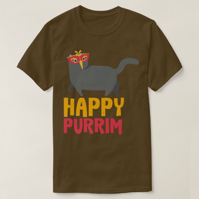 Happy Purim Costume Idea Funny Cat Hebrew Jewish H T-Shirt (Design Front)