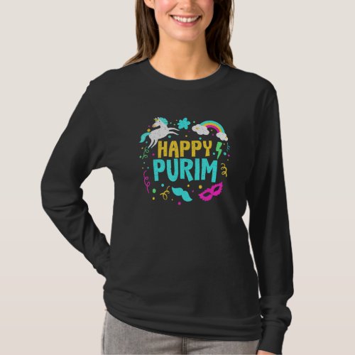 Happy Purim Costume Idea Kids Unicorn Hebrew Jewis T_Shirt
