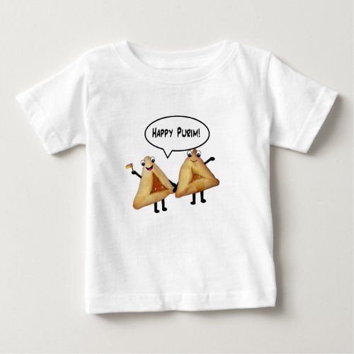 Happy Purim Cute Smiling Hamentaschen Cartoon Baby T_Shirt