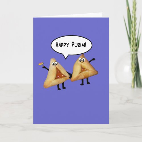 Happy Purim Cute Smiling Hamentaschen Cartoon Card