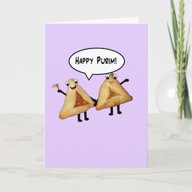 Happy Purim Cute Smiling Hamentaschen Cartoon Card (Front)