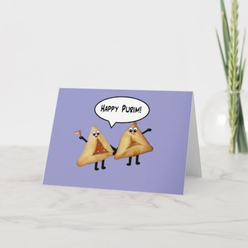 Happy Purim Cute Smiling Hamentaschen Cartoon Card