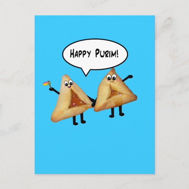 Happy Purim Cute Smiling Hamentaschen Cartoon Postcard (Front)
