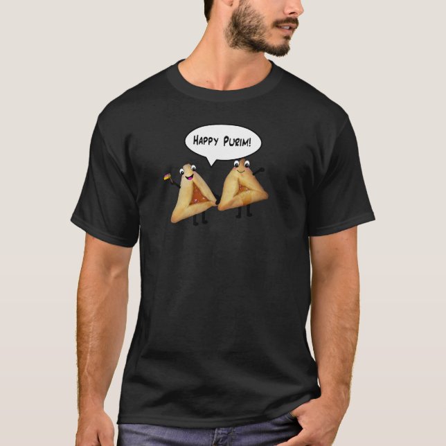 Happy Purim Cute Smiling Hamentaschen Cartoon T-Shirt (Front)