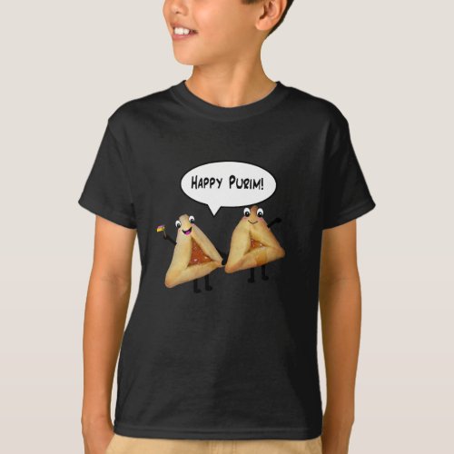 Happy Purim Cute Smiling Hamentaschen Cartoon T_Shirt