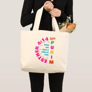 HAPPY PURIM Esther 4:14 For Such A Time As This Large Tote Bag